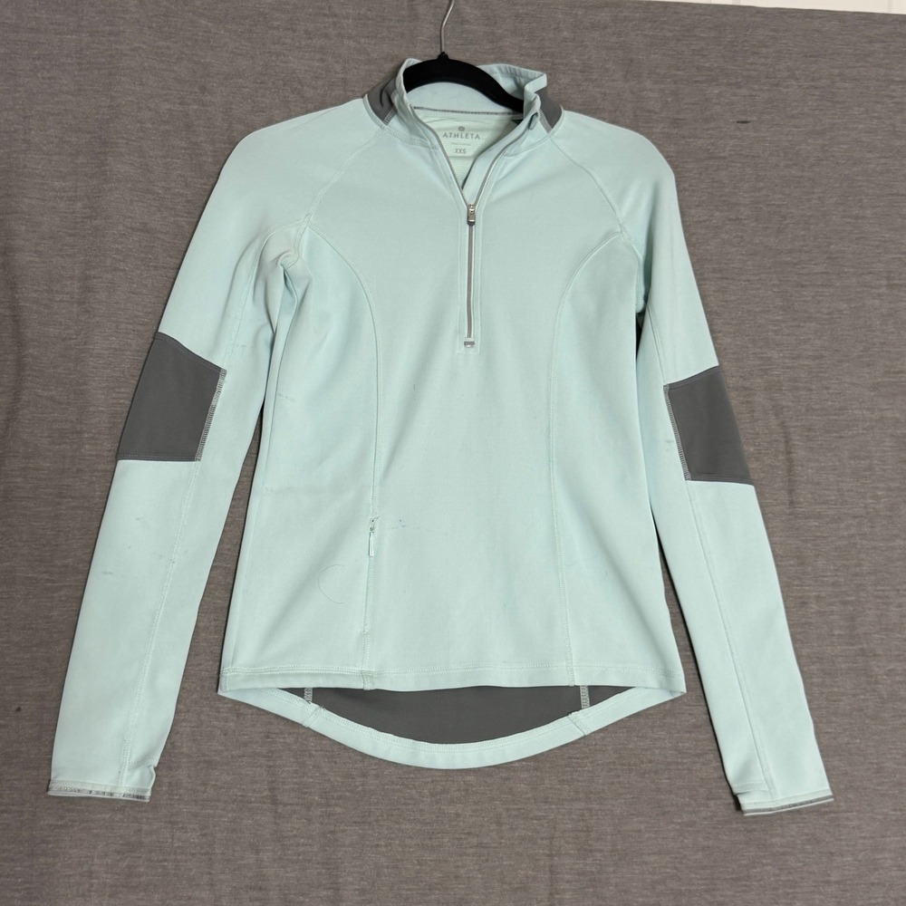 Athleta Womens XXS Mint Green Quarter Zip Pullover Running Top Reflective Grey